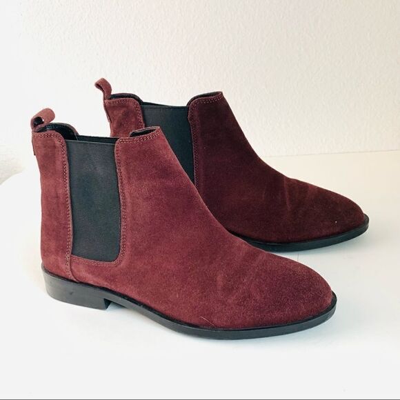 ASOS Burgundy Suede Slip On Boots - Picture 1 of 7